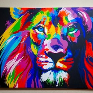 Hand painted colorful lion